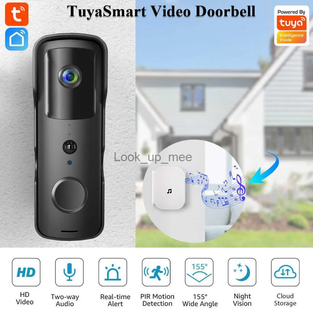 Doorbells Tuyasmart Wideless Video Doorbell Waterproof Night Vision Bezpieczeństwo domowe 1080p FHD Cyfrowe wizualne intercom WiFi Bell HKD230918