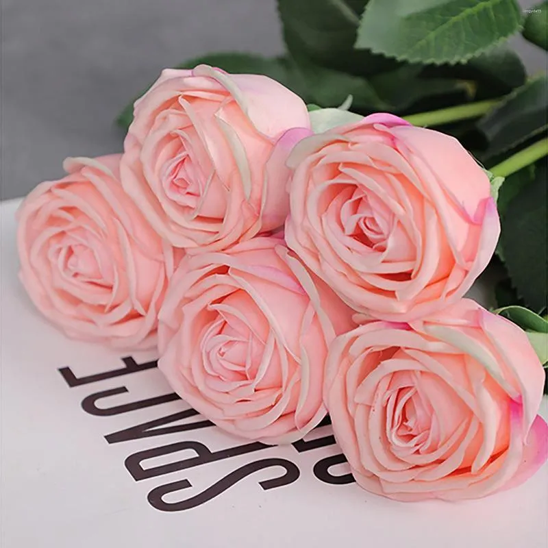 Decorative Flowers 5pc Beautiful Pink Silk Artificial Rose Wedding Home Table Decor Long Bouquet Arrange Fake Plant Valentine's Day Gift