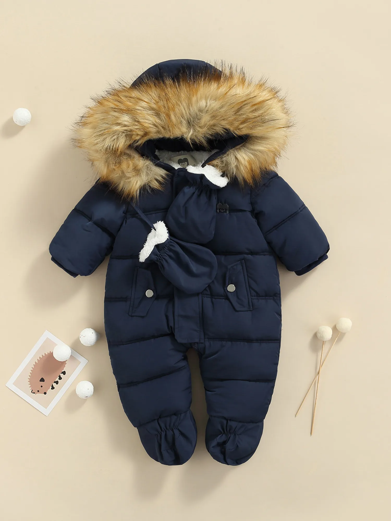 Toddler Boy Winter Snowsuit Romper: Hooded Fleece Jumpsuit with Footies ...