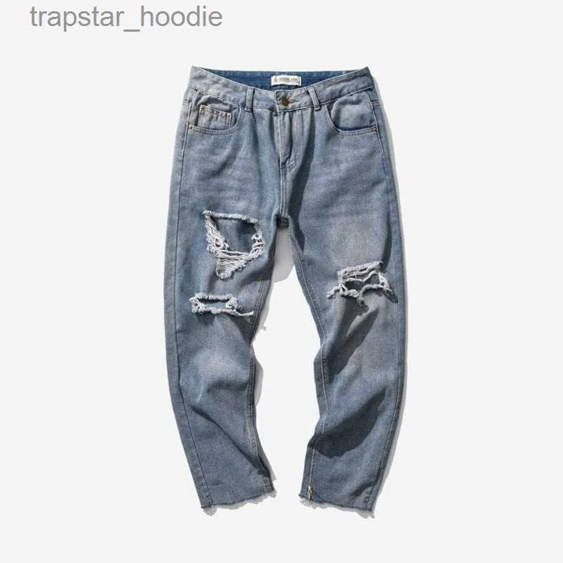 Jeans maschile jeans jeans da uomo hip hop casual sezione sottile pantaloni sciolti alla moda nove punti pantaloni da skateboard L230918