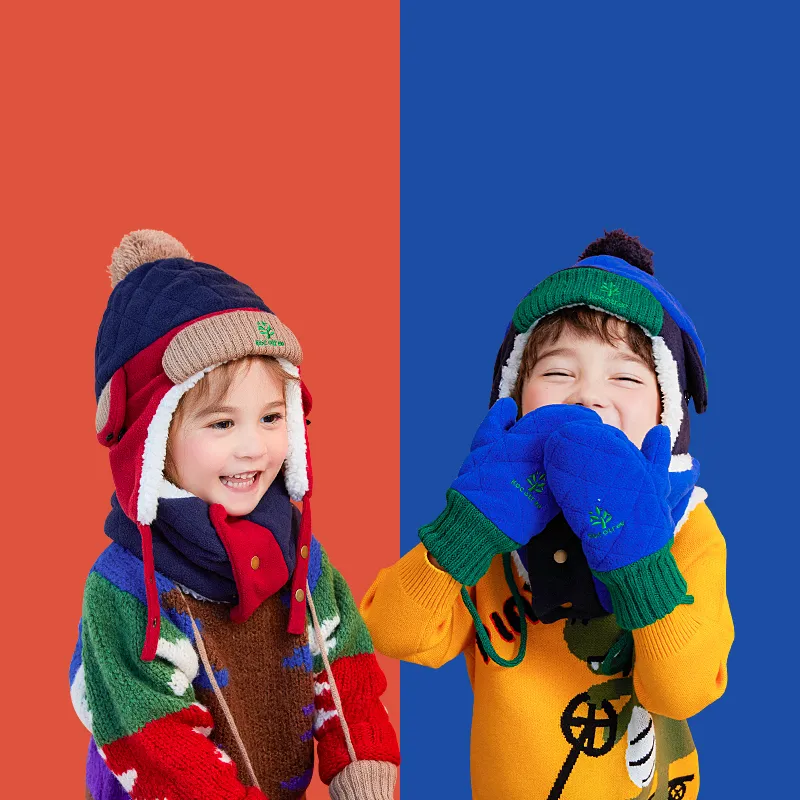 Ensemble chapeau chaud pour enfants, écharpe, gants, Protection des oreilles, casquette chaude, pour garçons et filles, doux, coupe-vent, en velours épais, automne et hiver