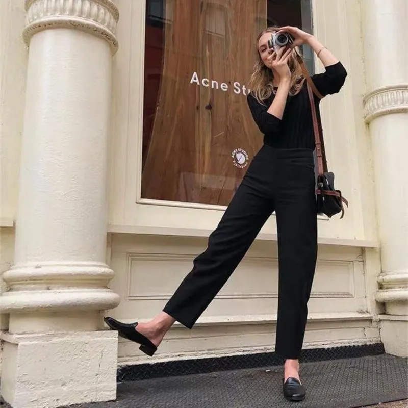 Pantalons pour femmes de 23 ans en laine importée, profil bas, style européen et américain, blogueurs avec le même pantalon droit noir 9