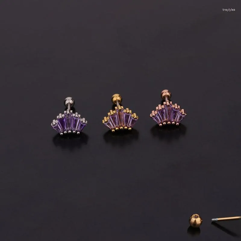 Stud Earrings 1 PCS Cute Small Geometric Crown Zircon Ear Cartilage Piercing Earring Gold Color Stainless Steel Bar Ball