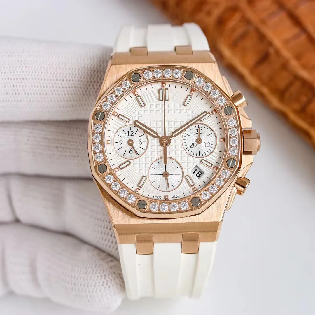 Novo topo quente clássico super relógio de fábrica senhoras relógio luxo designer 37mm relógios movimento quartzo pulseira borracha relógio pulso