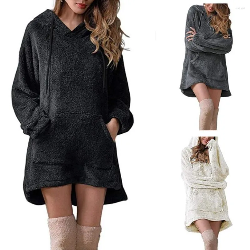 Kvinnors hoodies kvinnor avslappnad dragkammare tröja klänning med fickor vinter lös fleece hooded coat pullover sueter feminino ey