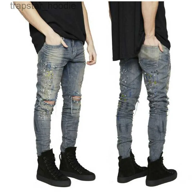 Jeans pour hommes Mode masculine Strech déchiré Biker Jeans Skinny en détresse Hip Hop Streetwear bleu pantalon Jeans 2020 L230918