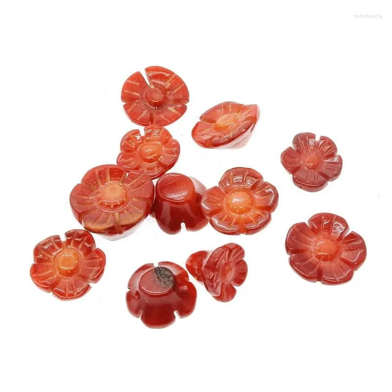 Pärlor 1pc Natural Bamboo Coral 7-13mm Camellia Flower Loose Ring Face Charms Kvinnor Smycken gör DIY örhängen Tillbehör