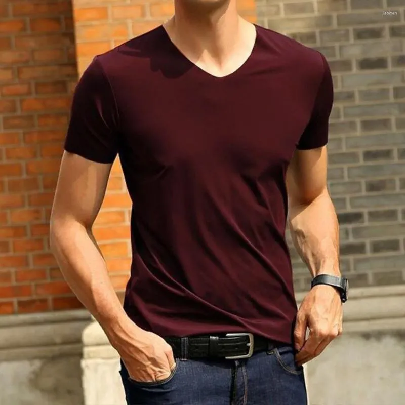 Herren T-Shirts T-Shirt Kurzarm Männlich Trackless V-Ausschnitt Slim Sommer Reine Farben Kleidung