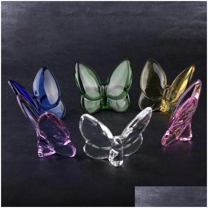 Party Favor Colored Glaze Crystal Butterfly Ornaments Home Decoration Crafts Holiday Gifts Drop Delivery Garden Festive Supplies Event Dhwsu
