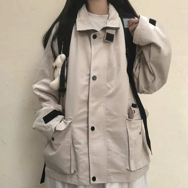 Vestes Femmes Deeptown Preppy Oversize Veste Femmes Harajuku Mode Vintage Casual Coréen Streetwear Zipper Coupe-Vent Japonais Y2k