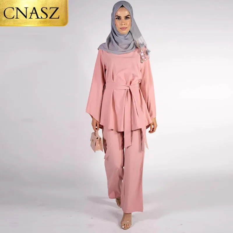 Ethnic Clothing Latest Modest Simple Plain Color Blouse &Pant Plus Size Two-Piece Women Islamic Abaya Sets Two Pieces Set