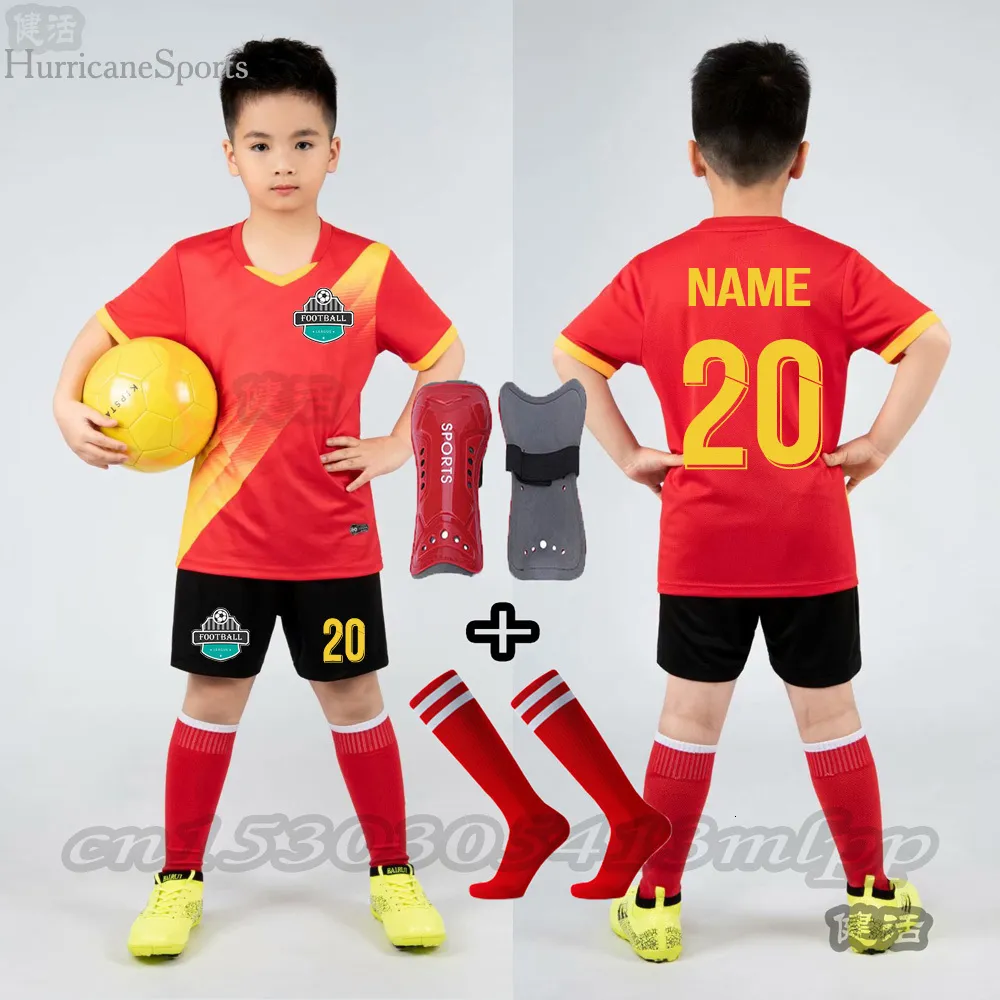 Jerseys Custom Boys Football Jersey SetsSocksShin Pads Child Soccer Sports Uniforms Kids Sportswear Kits children's football suit 230915