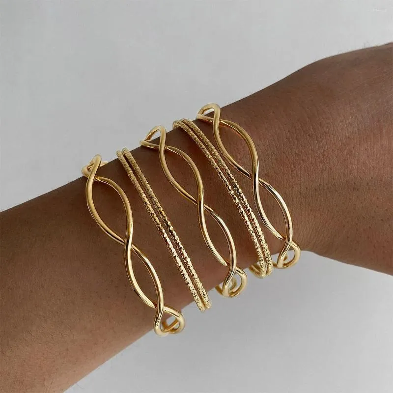 Charm Bracelets Crossed Wire Bracelet For Women Adjustable Open Mouthed Bangle Gold Color Metal Hollowed Punk Fashion Jewelry