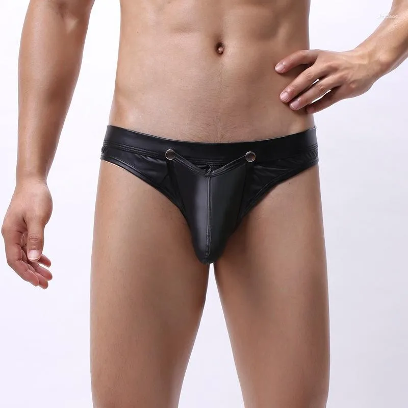 Underpants Fashion Men Faux Leather PU U Convex Bag Sexy T Fork Casual Shorts Imitation Material Boxer Body Shaper