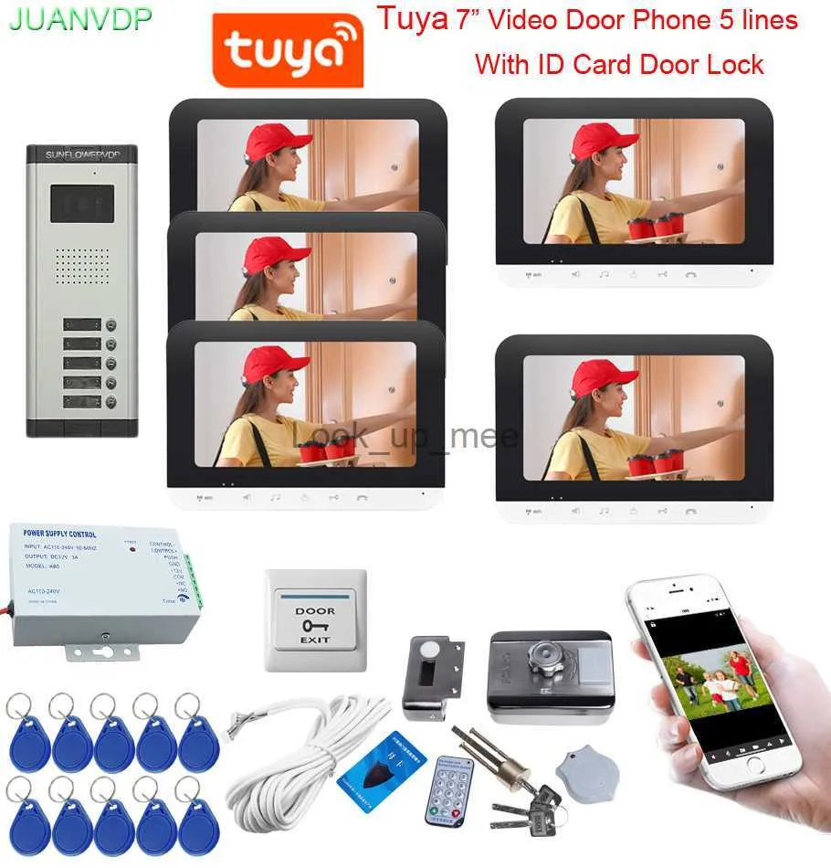 Doorbells 5 Lines Apartments Home Intercom with Rfid Access Control Lock Call 5 Buttons Video Door Phone Tuya 7Inches Wifi Monitor HKD230918