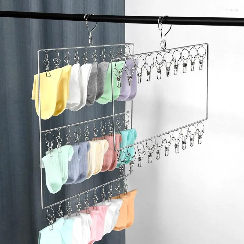 Hangers Multi-Layer Socks Underwear Drying Rack Stainless Steel 2/3 Layers Windproof Hanger Clothes Storage Laundry Clip For Bathroom