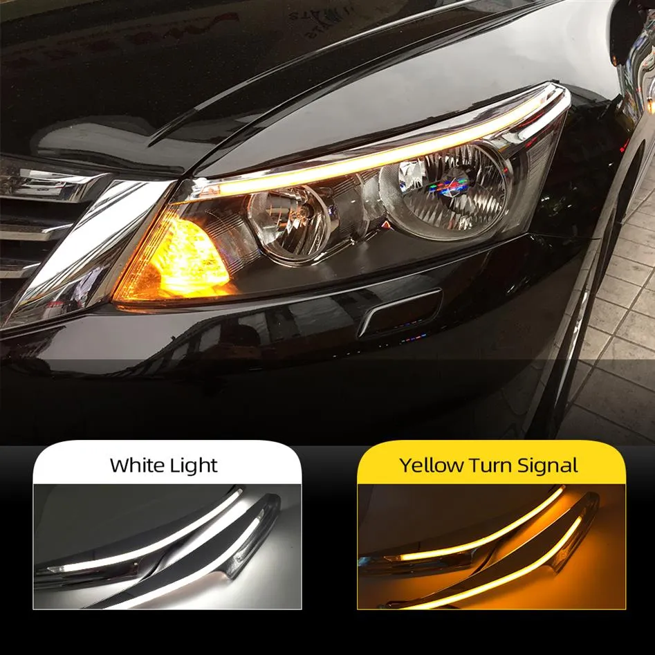 1 par för Honda Accord 2011 2012 2013 2014 Bilstrålkastare Eyebrow Decoration Yellow Turn Signal DRL LED DAYTIME Running Light220a