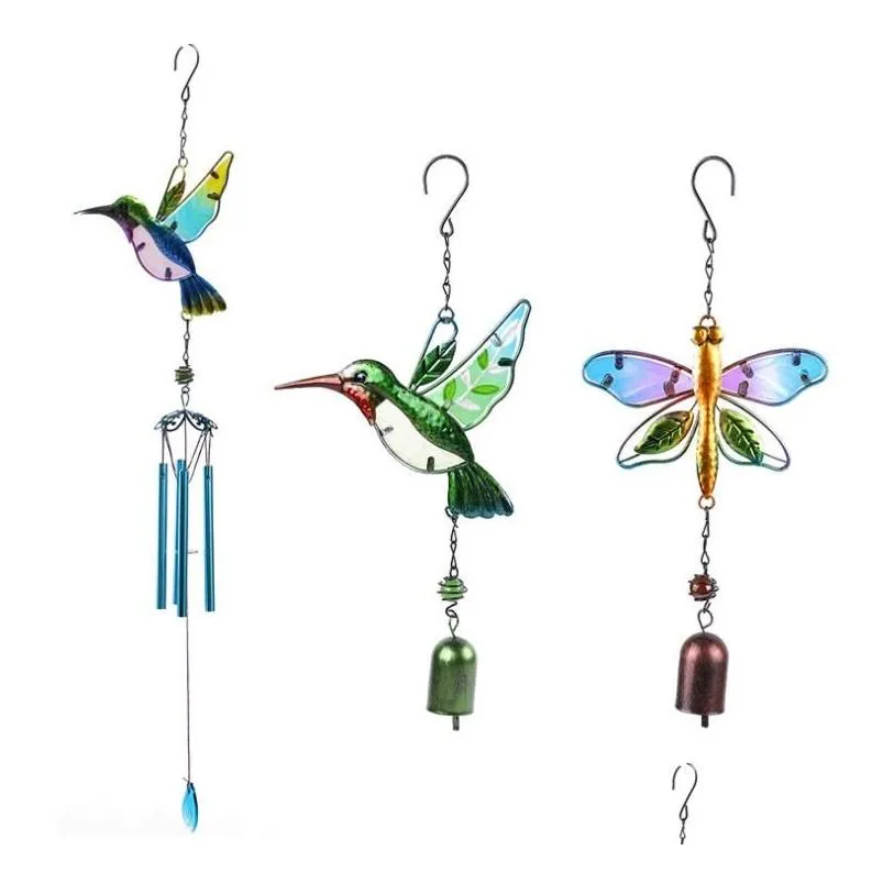 Decorazioni da giardino Campanella a vento Vetro Colibrì Libellula Campana a vento Decorazione per la casa Patio Portico Cortile Prato Balcone Decor Drop Deliv Dhg7O