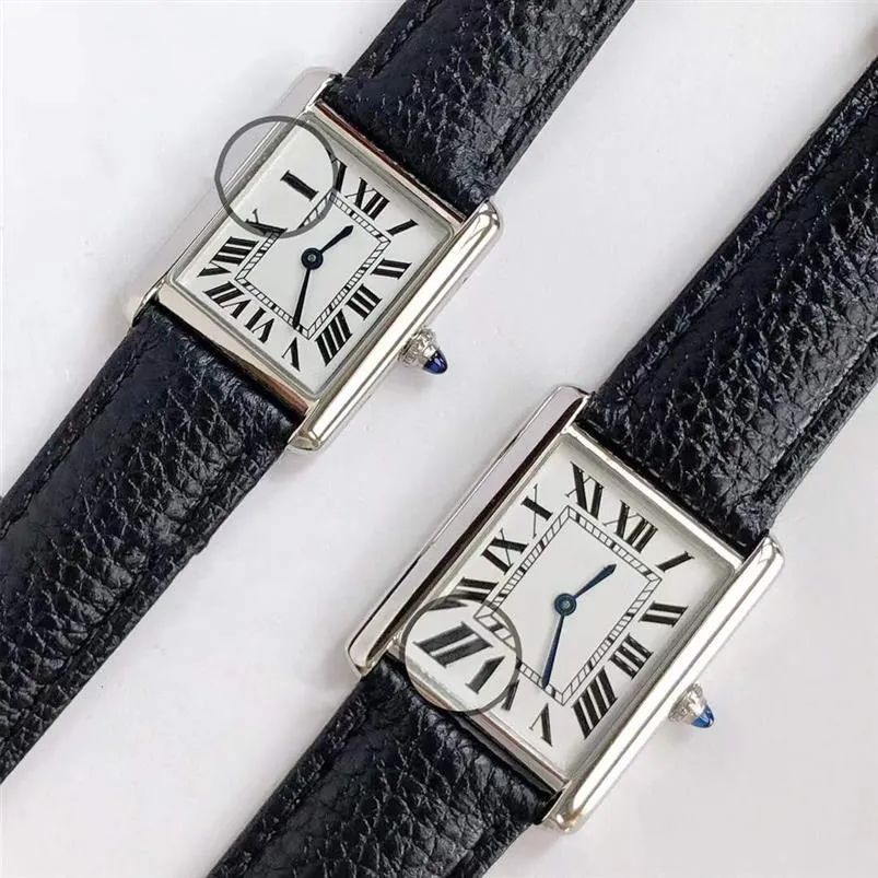 22mm 26mm幾何学的長方形タンク腕時計はクォーツ時計女性ローマナンバーウォッチブラックレザーサファイアクリスタル203t