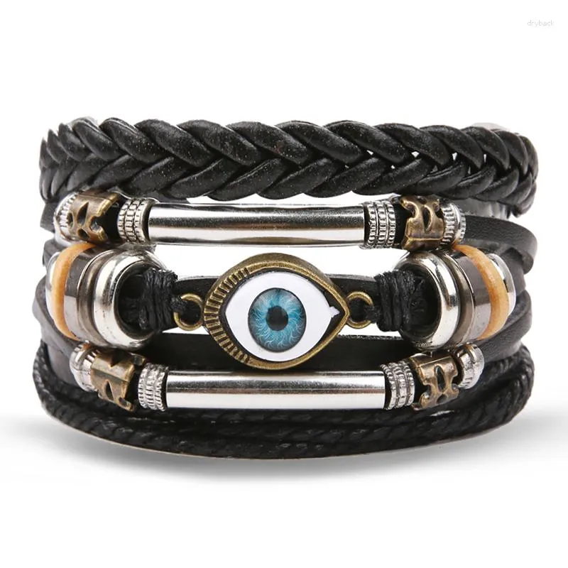 Ensemble de Bracelets en cuir perlé pour hommes et femmes, style bohémien, yeux turcs, Vintage, tissage tressé, bijoux Fashoin, 2023