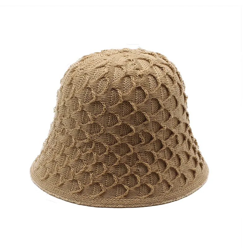 New Spring Summer Fall Beanies Knitted Bucket Hats for Women Sea Beach Sun Protection Hat Fashion Beanie Hollow Shade Cap Knit Fishing Caps