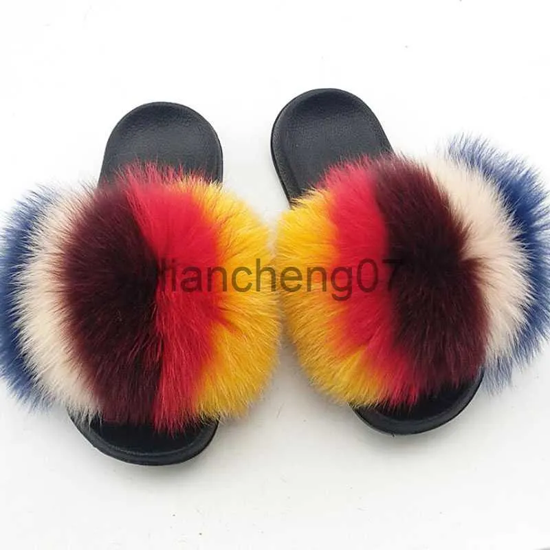 Slippers Women Winter Furry Slipper Ladies Real Fox Fur Slides Girl Indoor Fluffy Home Slippers House Casual Floor Fur Sandals Unisex Big x0916