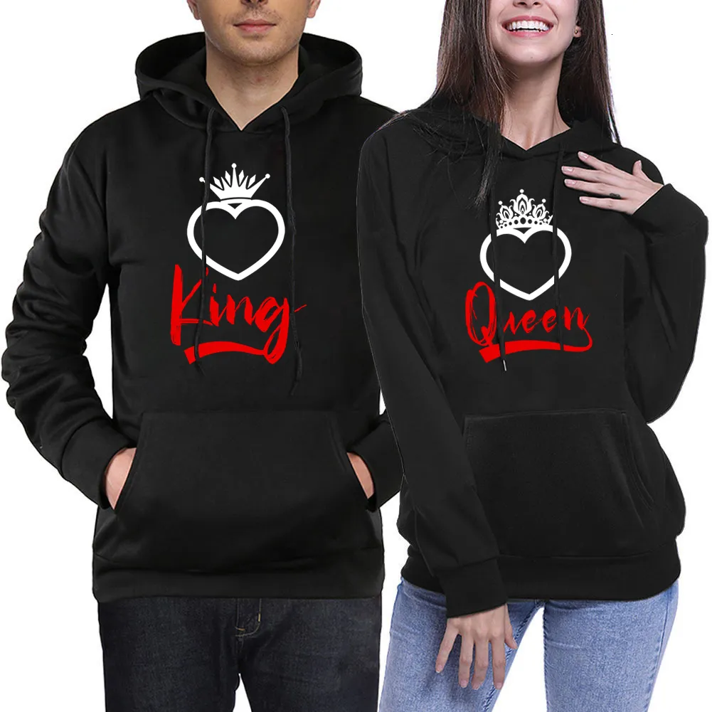 Herrtröjor tröjor King Queen Crow Couples Hoodies Matchande Set Overdimensionerade älskare Sweatshirt Harajuku Hoodies for Women Men Par kläder Y2K TOPS 230918