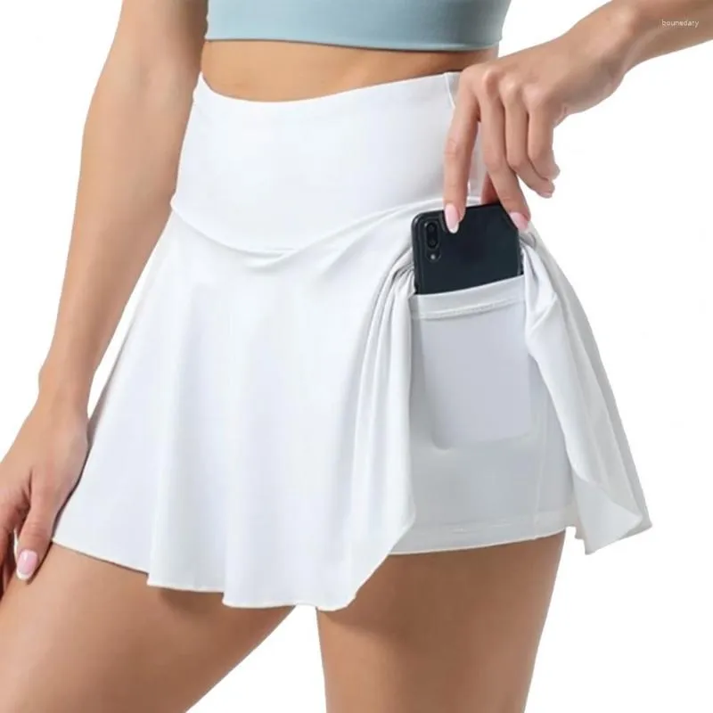 Rokken Running Skort Effen Kleur Geplooid Zweetabsorberend Mode Dames Hoge Taille Sport Minirok Gym Dieptepunt