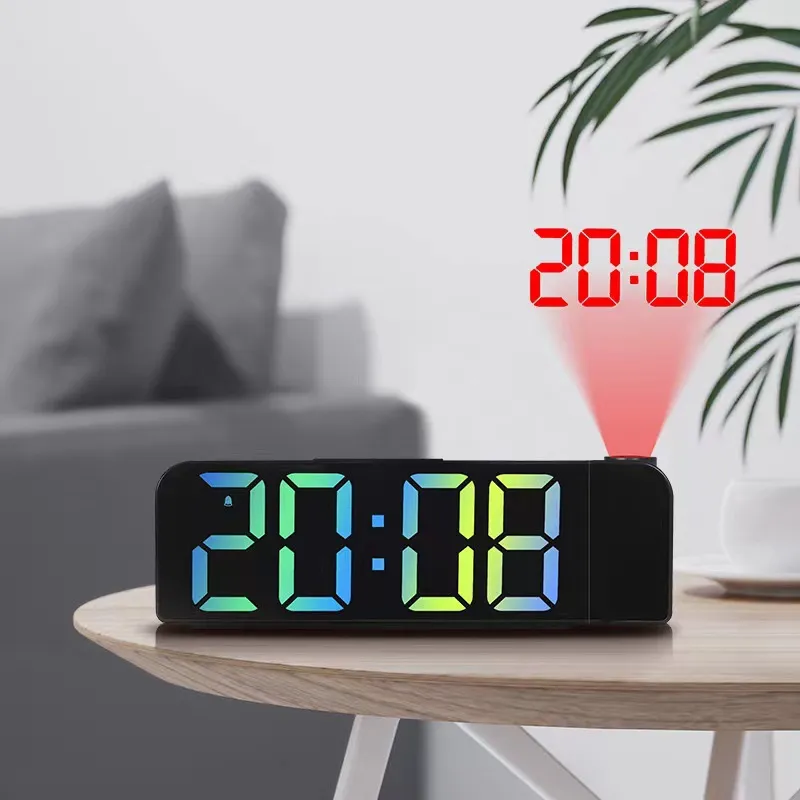 80 ° Rotation Digital Projection Alarm Clock Power-Off Memory Clock Date Temp Display Electronic LED Clock Bedroom Decor