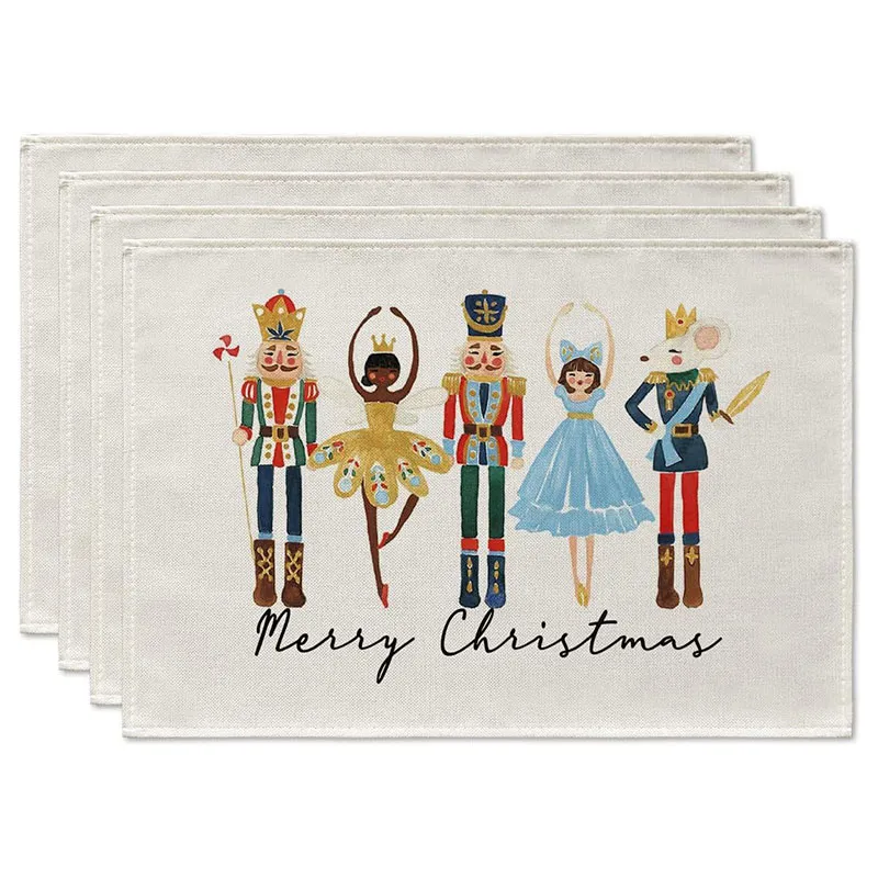 4pcs Xmas Merry Christmas Placemats Set Of 4 12x18 Inch Seasonal Winter Holiday Table Mats Party Kitchen Dining Decoration Z0065