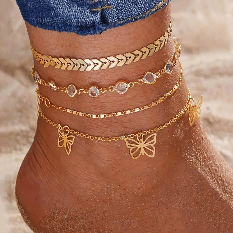 Multilayer Butterfly Gold Butterfly Anklet With Beads Fashionable