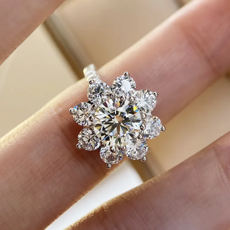 Charm Flower Lab Diamond cz Ring 100% Original 925 sterling silver Engagement Wedding band Rings for Women Bridal Party Jewelry