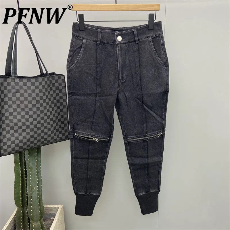 Calças de brim masculinas PFNW Skinny Leg Harlan Calças Vintage Angustiado Denim Workwear Calças Masculinas Outono Casual 2023 Elegante 28W1517 230918