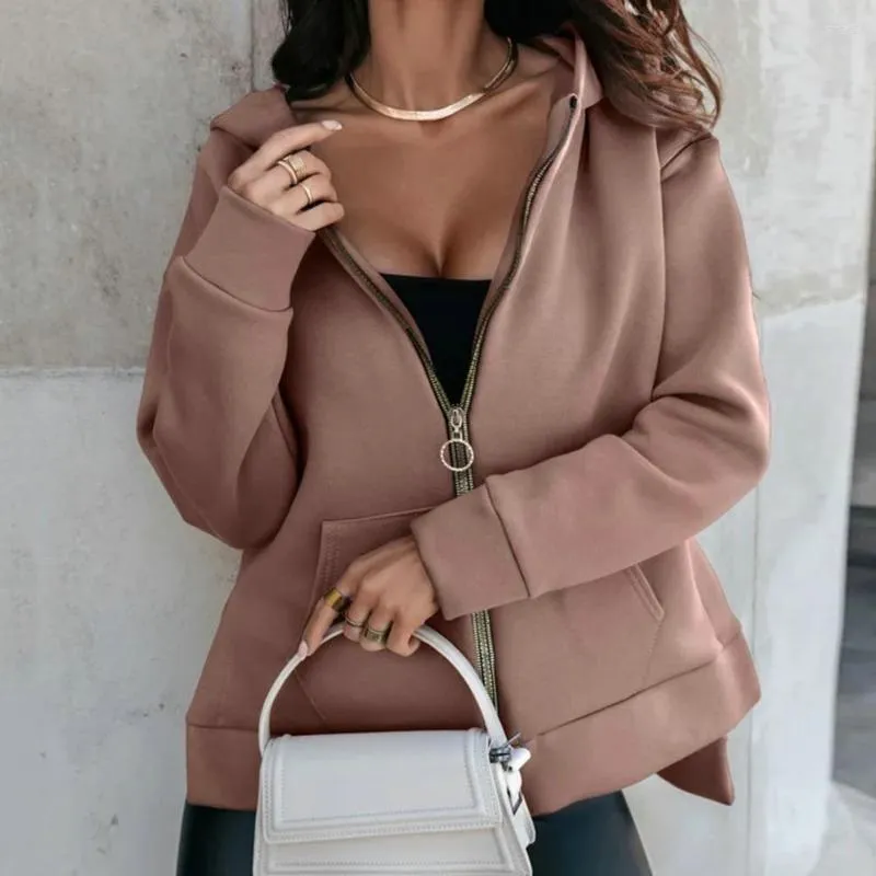 Women's Hoodies Women Solid Color Coat Stylish Cozy Winter Jackets Hooded Zipper