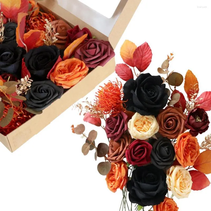 Coffret combiné de fleurs décoratives pour Halloween, ensemble de Roses artificielles et vertes pour Halloween, décoration de fête de mariage