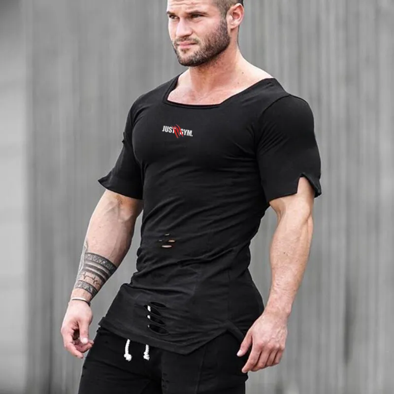 Débardeurs pour hommes Hommes Mode Vêtements Bodybuilding Gym Sports Vintage Trou Fitness Tshirt Étendre T-shirt Casual Manches Courtes Slim Fit 230915