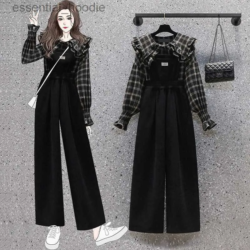 Kvinnors jumpsuits Rompers Plus Size Women's Clothing 2022 Spring New Style Fashion Overalls Fat Sister Western Age Reducing Two-Piece Suit L230918