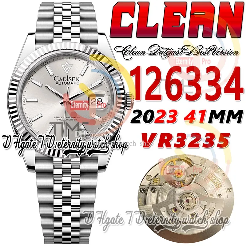 Clean CF Date 41mm 126334 VR3235 Montre automatique pour homme Lunette cannelée Cadran gris argenté Marqueurs de bâton 904L Bracelet JubileeSteel Super Edition Eternity Hombre Montres