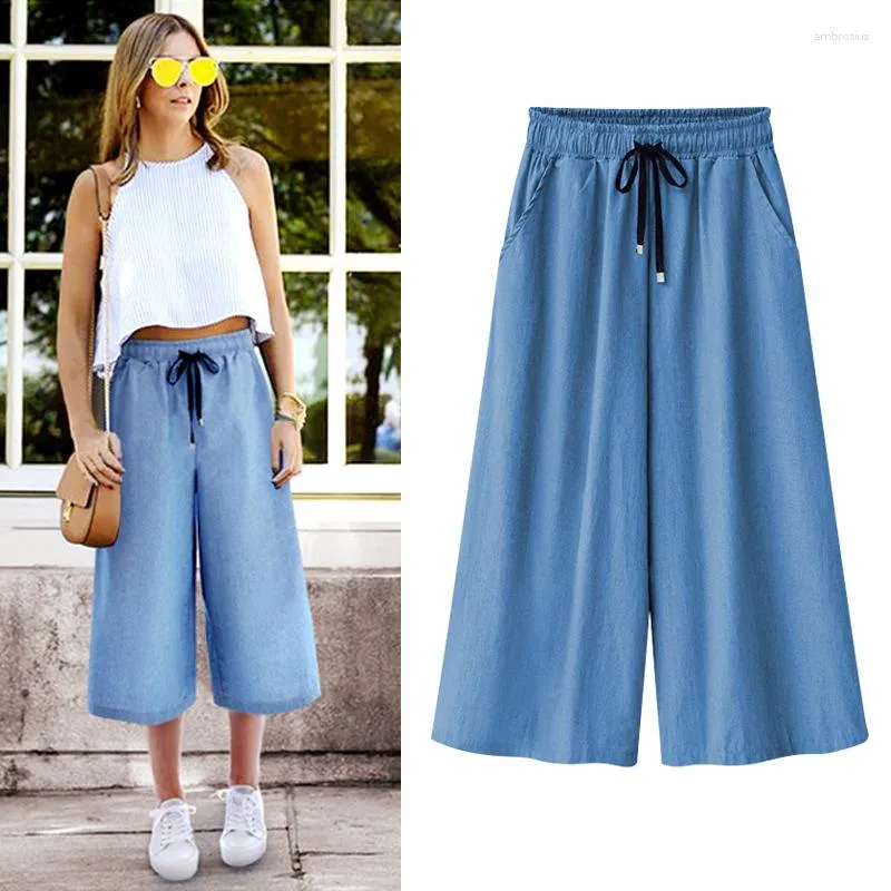 Women's Pants Women Cotton Wide Leg Loose Casual High Quality Summer Solid Color Capris Trousers Plus Size M-6XL