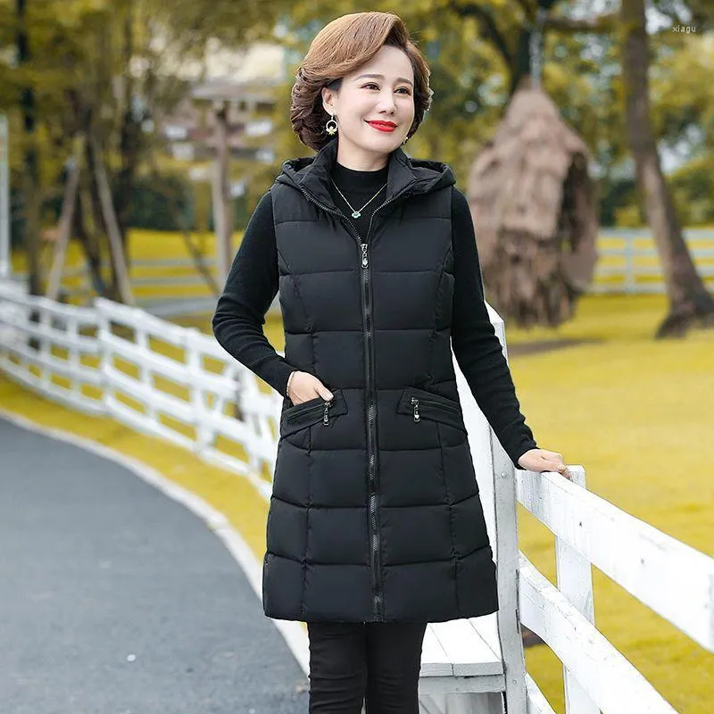 Women s Vests Fashion Warm Vest Women Winter Long Waistcoat XL 7XL Hooded Can Removed Cotton Padded Clothing Female Mother Gilets