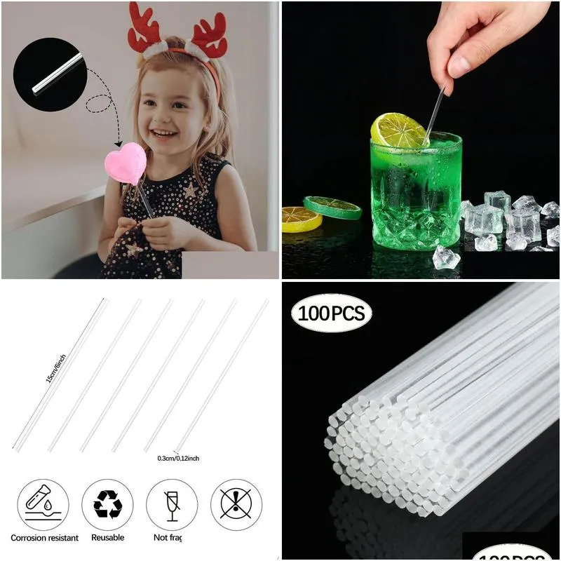 Outros Bakeware 100 Pcs Acrílico Sticks Sobremesa Cupcake Chocolate Toppers Clear Reutilizável Pirulito Bolo Pops Ferramentas Drop Delivery Home Gar Dhkzf