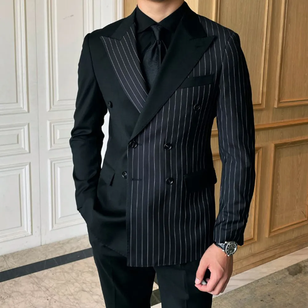 Men's Suits Blazers Double Breasted Black Striped Mens For Wedding Custom Made Groom Dress Tuxedos Man Costume Homme Blazer Pants 230915