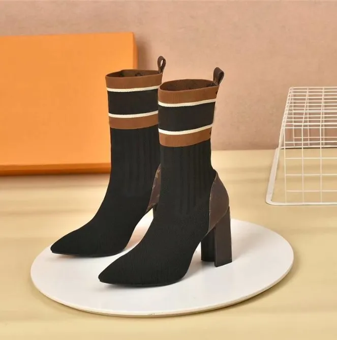 Designer Socks Boots Fashion Sexy Knit Elastic Shoes Lady Letter