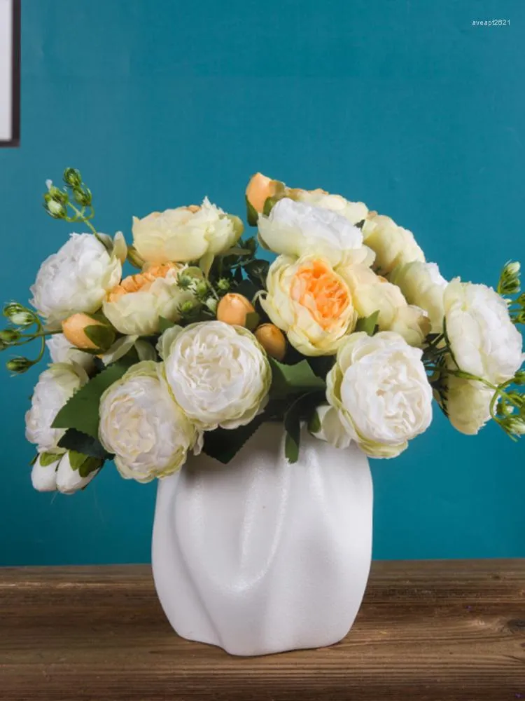 Wazony nieregularny ceramiczny wazon biała duża średnica suszona aranżacja kwiatowa prosta kreatywna dekoracja domowego salonu