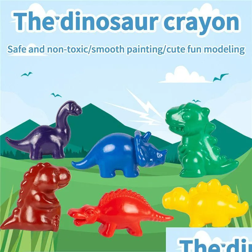 Crayons Dedo Dinossauro Crayon Crianças Modelagem de Segurança 3D Color Brush Set Crianças Bebê 6 Cores Conjuntos de Terno Seguro Não-Venoso Drop Deliv Dh4Og