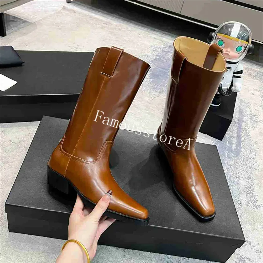 Dupe Designer Women Boot Winter Boots Fashion Women Vintage Square head Decorative Leather Cotton Cloth Wool Warm Keeping High Heel Thick Sole Snow Flat Socks Shoes