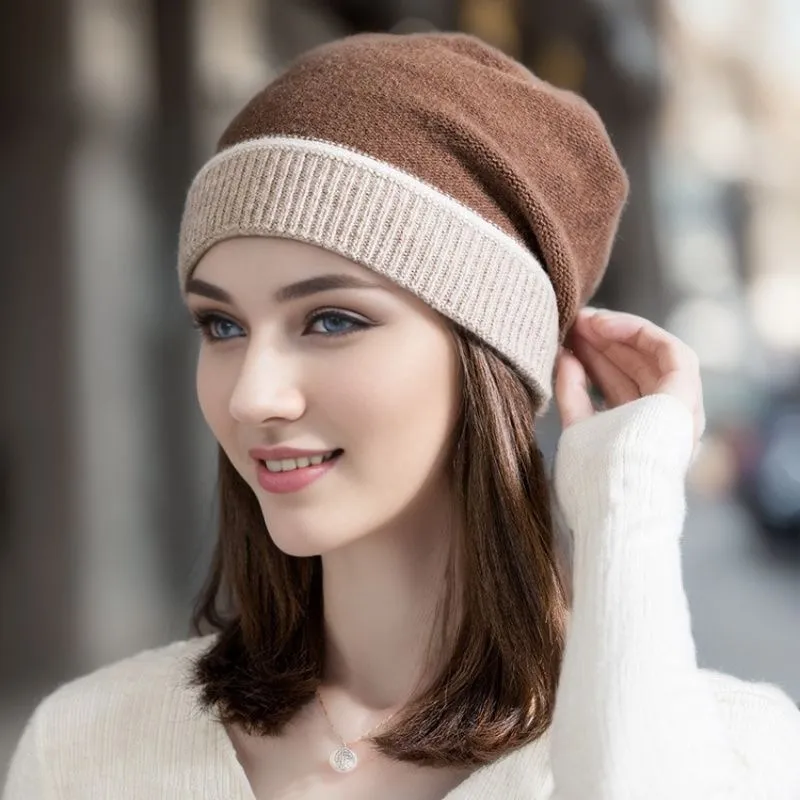 Designer Sheep Cashmere Beanies Chapéus Contraste Cor Senhoras Mulheres Meninas Inverno Cabeça Orelha Mais Quente Malha Slouch Cabelo Bonnet Cool Cap Headband Gorro