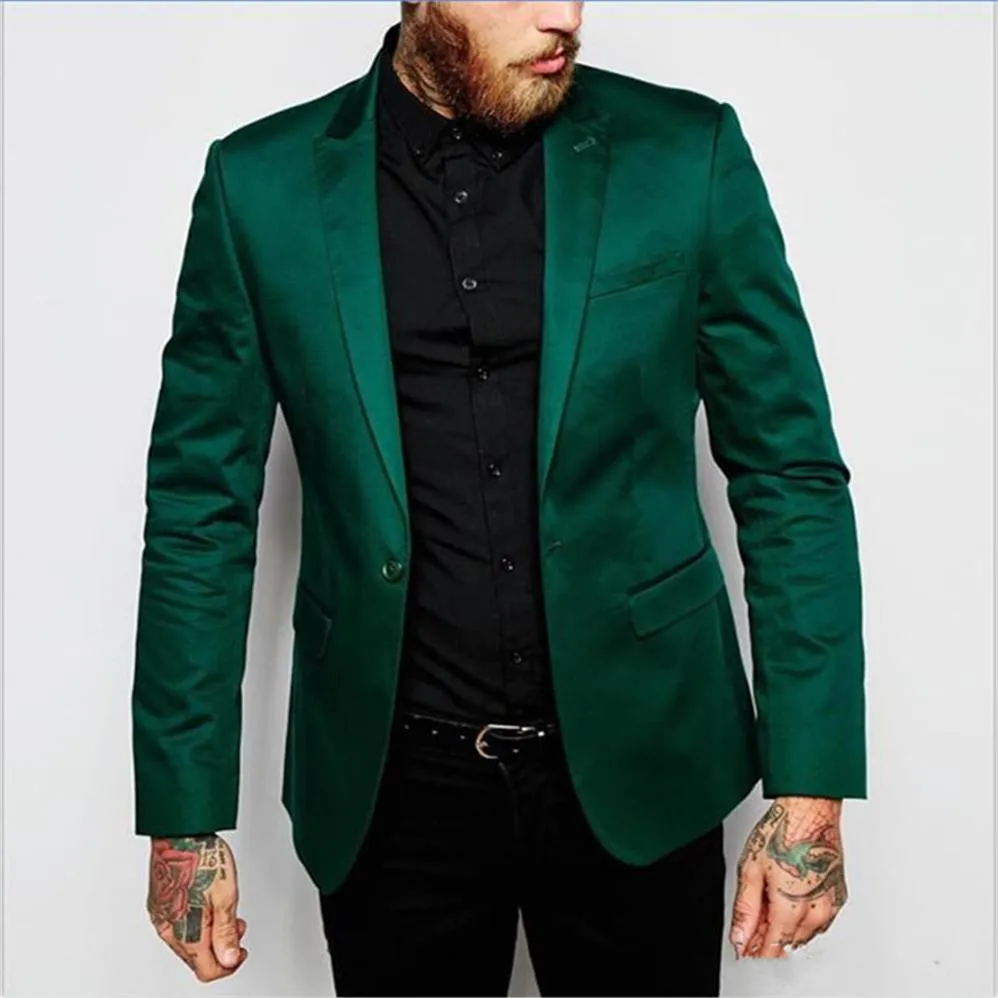 Op maat gemaakte groene jas Herenpakken voor bruiloft Piekte revers Eén knop Bruiloft Tuxedos Only Jacket191Y