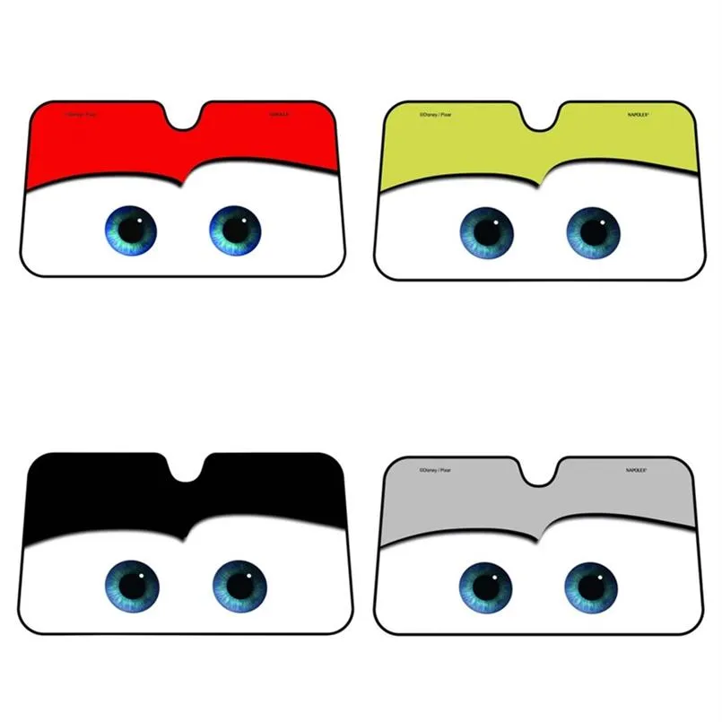 Visière de pare-brise chauffante en feuille de dessin animé, 4 couleurs, grands yeux Pixar 130x70cm, visière de fenêtre avant de voiture, protection solaire 253q