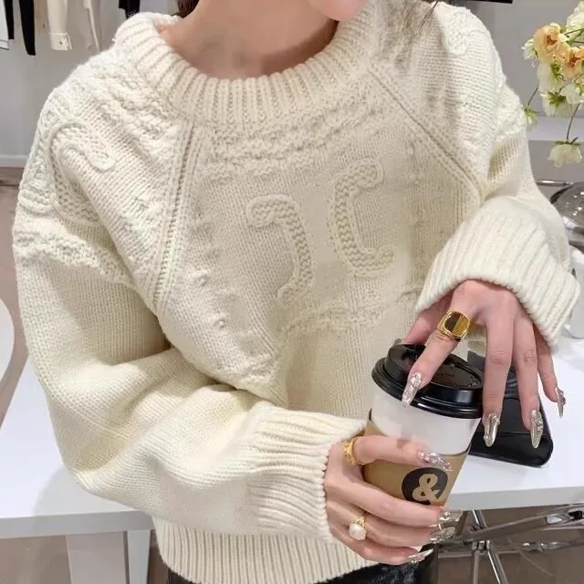 Maglione da donna di design autunno-inverno di lusso lavorato a maglia capispalla jacquard sciolto atmosferica moda casual